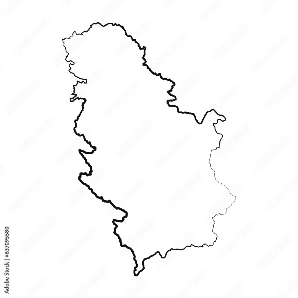 Hand Drawn Lined Serbia Simple Map Drawing