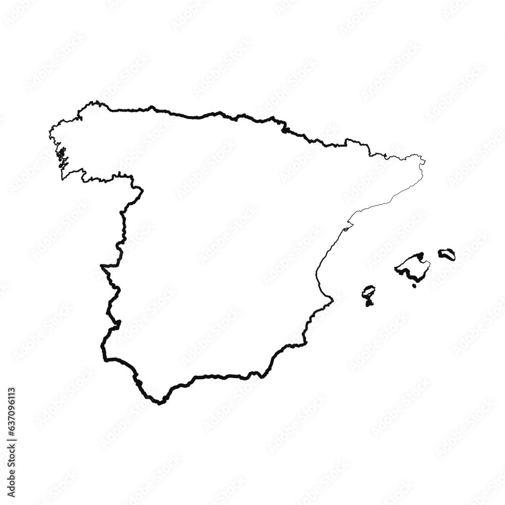 Hand Drawn Lined Spain Simple Map Drawing