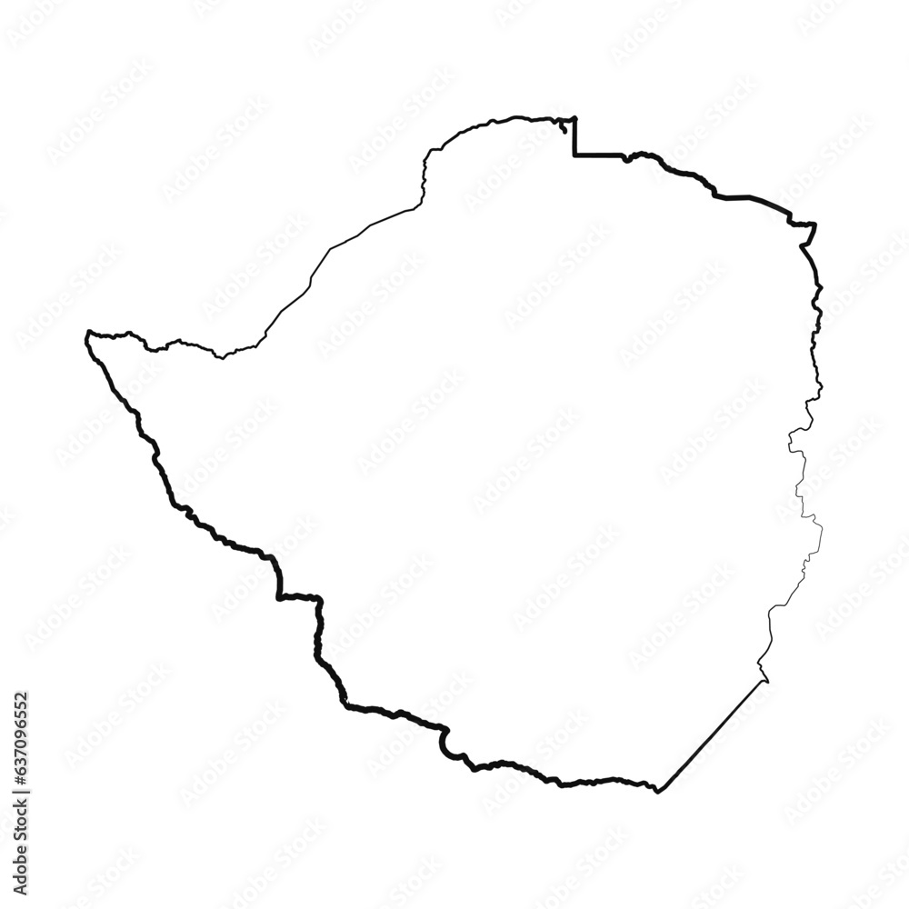 Hand Drawn Lined Zimbabwe Simple Map Drawing