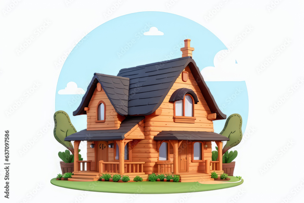 House 3D illustration. Home For Sale, Rent, Housing and Real Estate concept.
