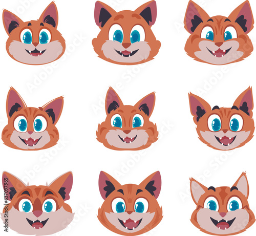 Gigantic set of brilliantly faces of cats. Cartoon style  Vector Illustration