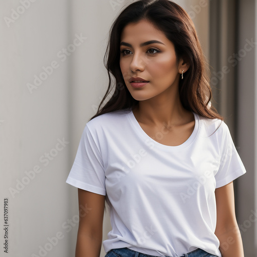 Latin woman with white T-shirt