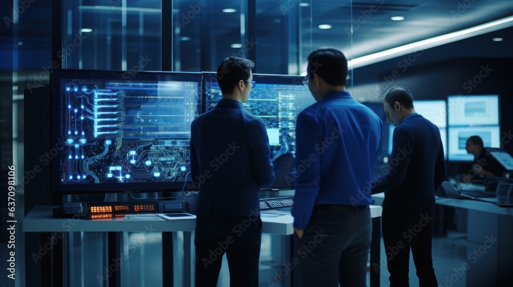 IT specialists confer at a meeting and discuss news in the computer industry IT specialists confer at a meeting and discuss news in the computer industry