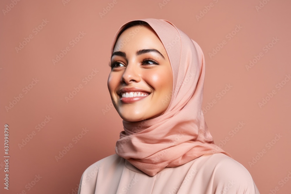 Lifestyle portrait of an Indian woman in her 30s wearing hijab in a minimalist background Lifestyle portrait of an Indian woman in her 30s wearing hijab in a minimalist background