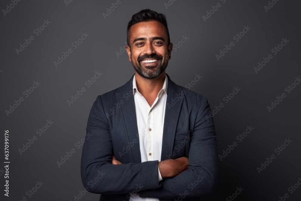 Medium shot portrait of an Indian man in his 30s in a minimalist background Medium shot portrait of an Indian man in his 30s in a minimalist background