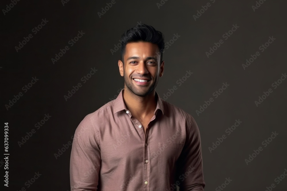 Medium shot portrait of an Indian man in his 30s in a minimalist background Medium shot portrait of an Indian man in his 30s in a minimalist background