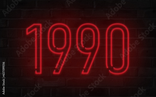 Red 1990 neon sign on brick wall