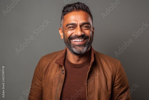 Lifestyle portrait of an Indian man in his 30s in a minimalist background