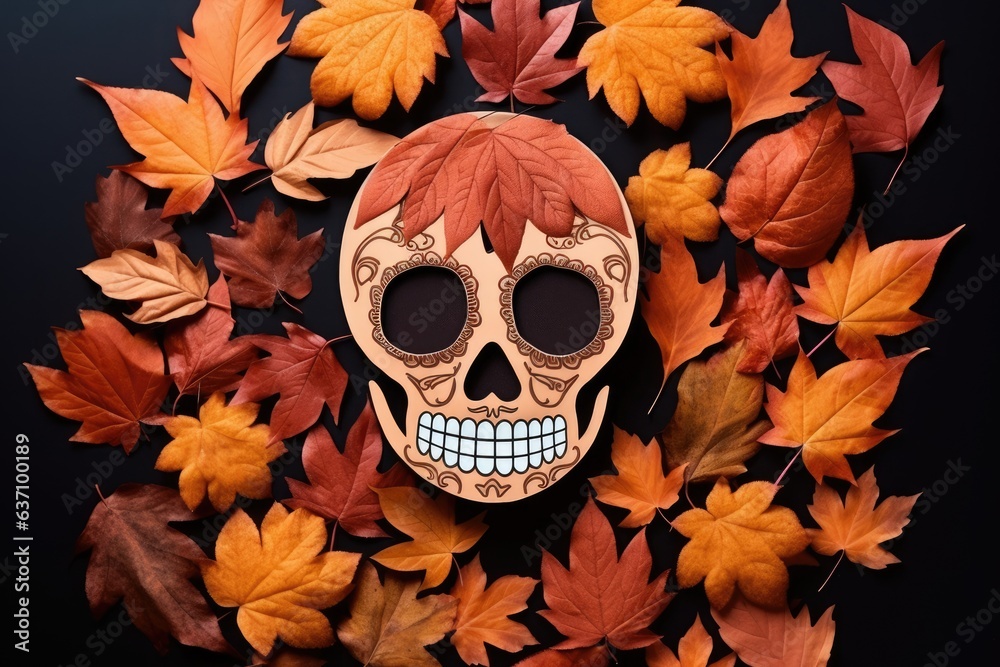 Day of the Dead, a skull among the autumn foliage Day of the Dead, a skull among the autumn foliage