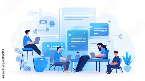Scene depicting a team of developers working on mobile app development  coding for iOS or Android platforms