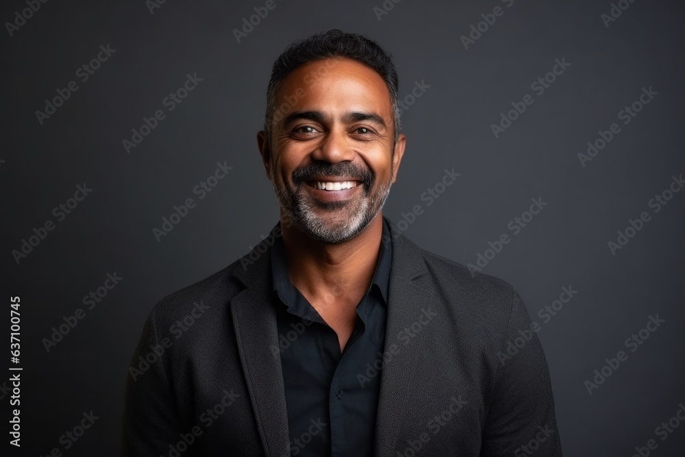 Medium shot portrait of an Indian man in his 40s in a minimalist background Medium shot portrait of an Indian man in his 40s in a minimalist background