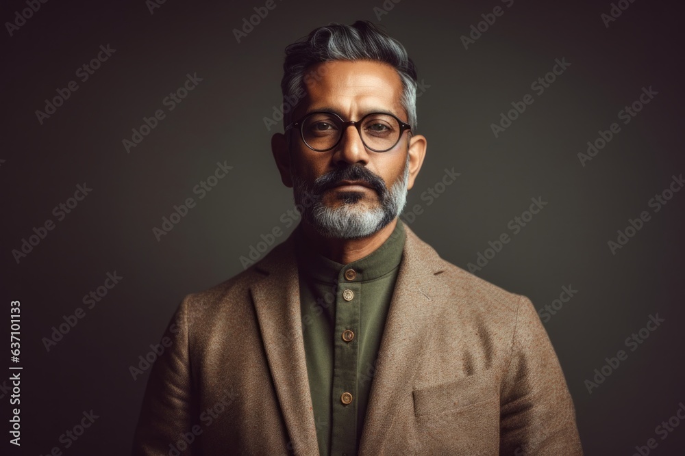 Lifestyle portrait of an Indian man in his 40s in a minimalist background