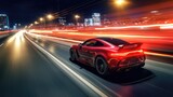 red sports car at the night highway illustration
