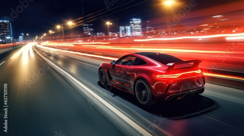 red sports car at the night highway illustration © id512