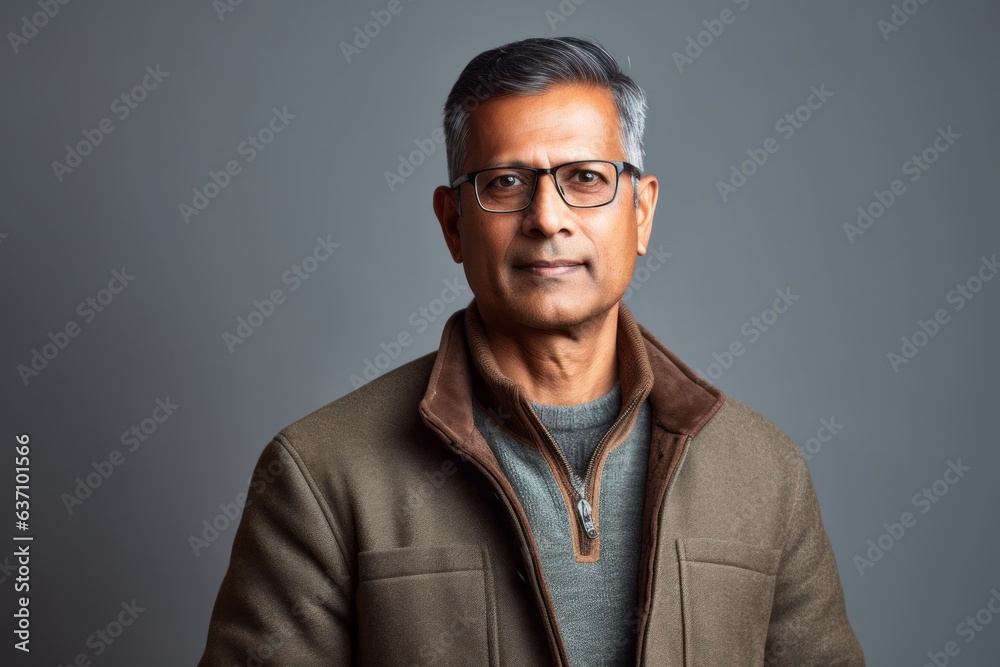 Group portrait of an Indian man in his 50s in a minimalist background Group portrait of an Indian man in his 50s in a minimalist background
