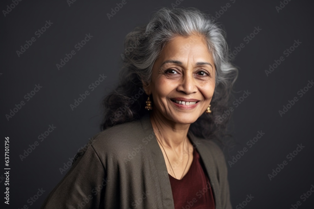Lifestyle portrait of an Indian woman in her 60s in a minimalist background Lifestyle portrait of an Indian woman in her 60s in a minimalist background