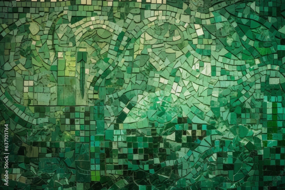 Green tile painting on a vibrant green background