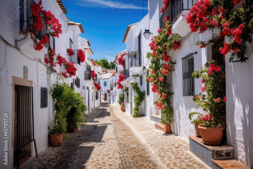 Foto Picturesque narrow street in Spanish city old town