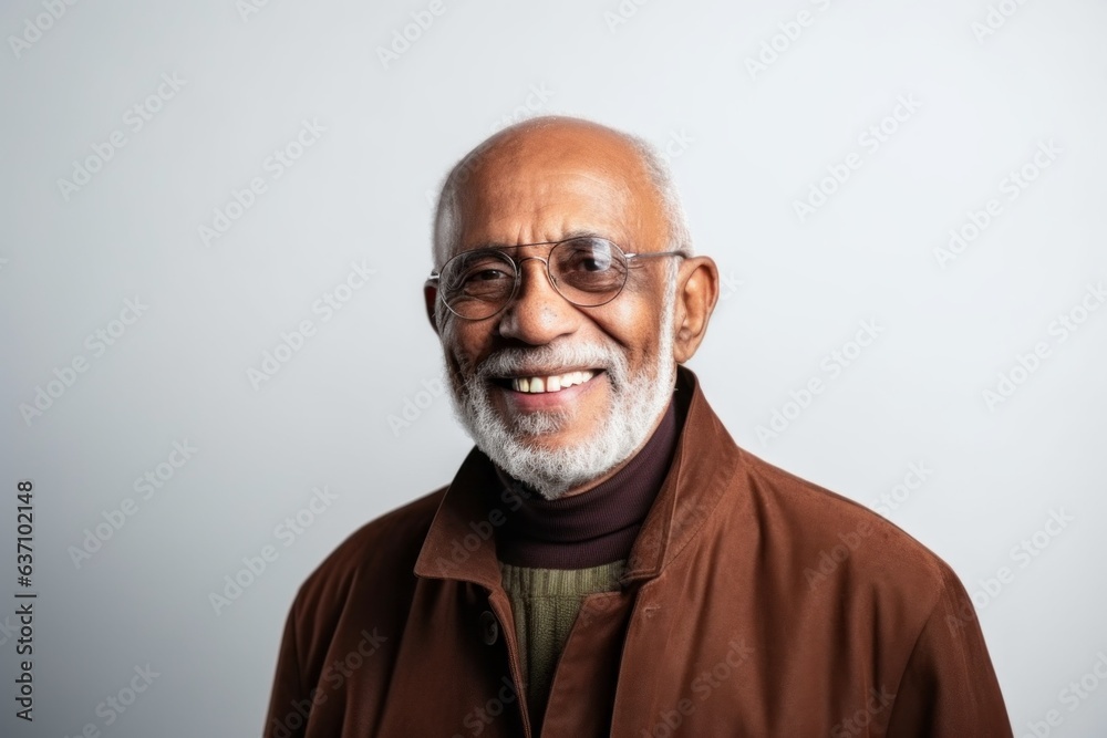 Obraz premium Medium shot portrait of an Indian man in his 80s in a minimalist background