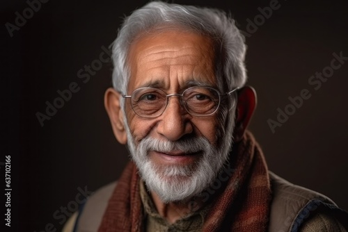 Close-up portrait of an Indian man in his 80s in a minimalist background © Eber Braun