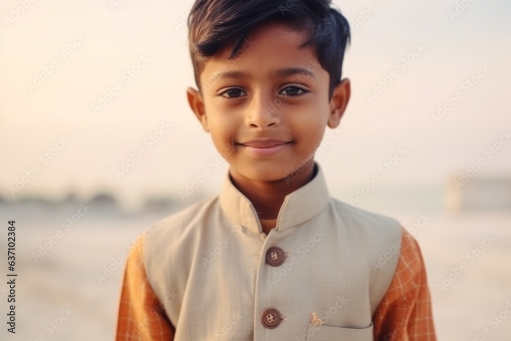 Medium shot portrait of an Indian child male in a beach Medium shot portrait of an Indian child male in a beach