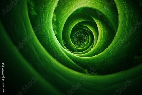 A vibrant green spiral in the center of the frame