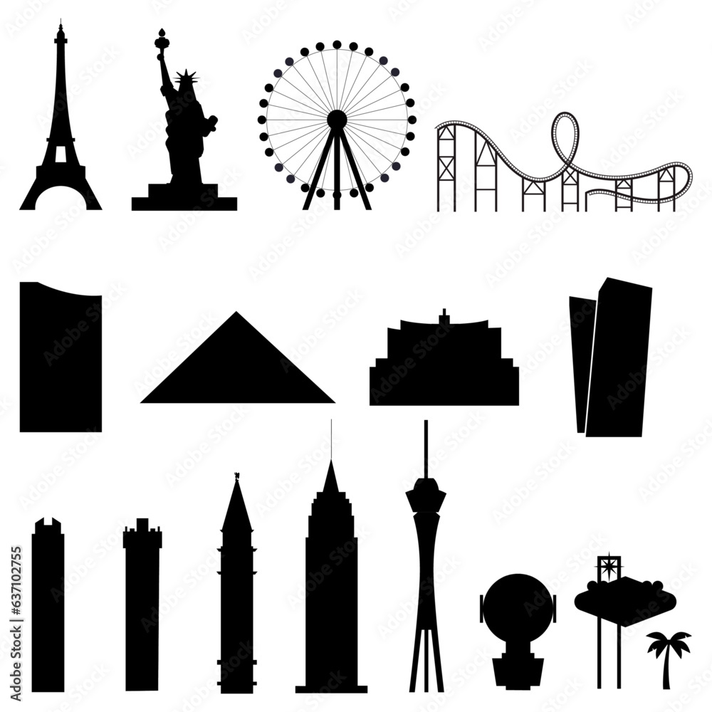 Fototapeta premium Las Vegas Skyline Silhouette Collection - 16 Dynamic Vectors