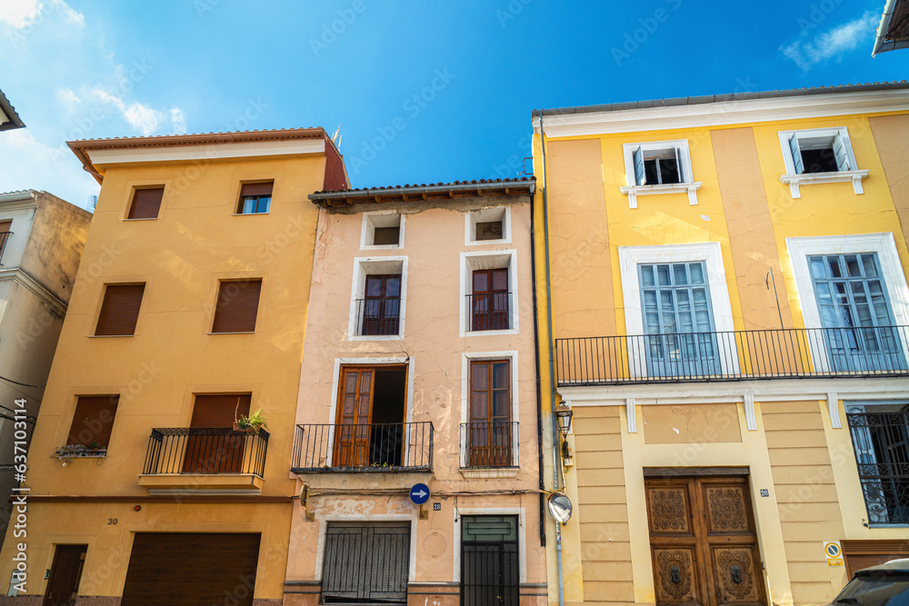 Colorful houses in Xativa old town, Valencia (Spain).
