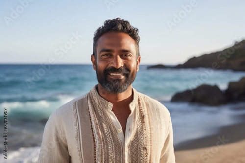 Portrait of smiling man standing on the beach at the day time