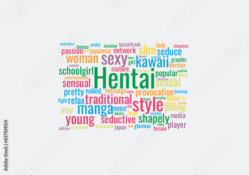 Illustration in the form of a cloud of words related to hentai
