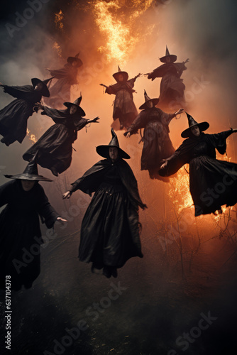 A gang of witches flying in formation