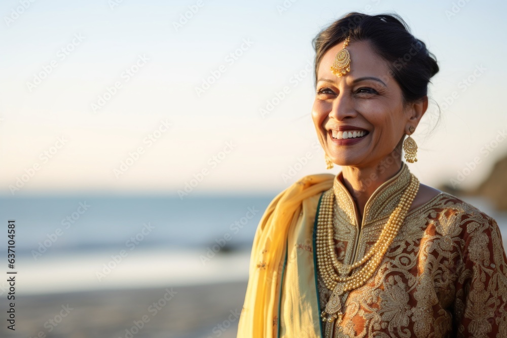 Portrait of a beautiful Indian woman in saree on the beach Portrait of a beautiful Indian woman in saree on the beach