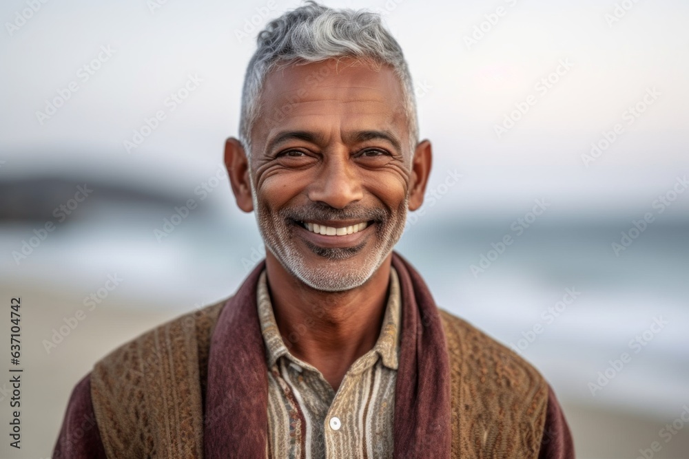 Portrait of happy senior man smiling at camera on beach during sunny day Portrait of happy senior man smiling at camera on beach during sunny day