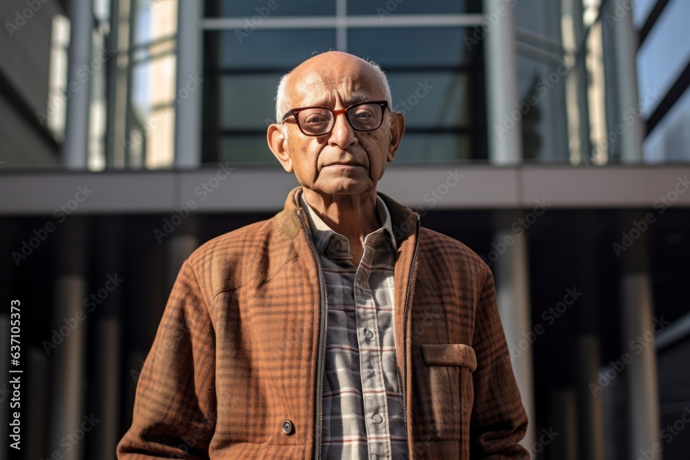 Naklejka premium Portrait of a senior man with eyeglasses in the city