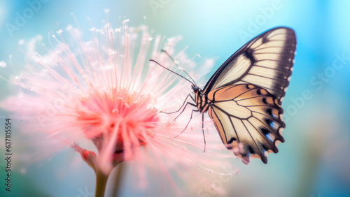 macro Photo of Paper Kite Butterfly on single pastel flower