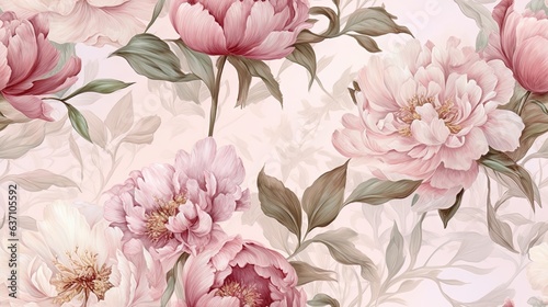  a pink floral wallpaper with pink and white flowers on a light pink background.  generative ai