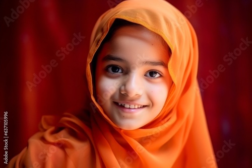 Portrait of a beautiful little muslim girl wearing hijab and smiling