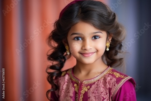 Portrait of a cute indian little girl in a pink dress