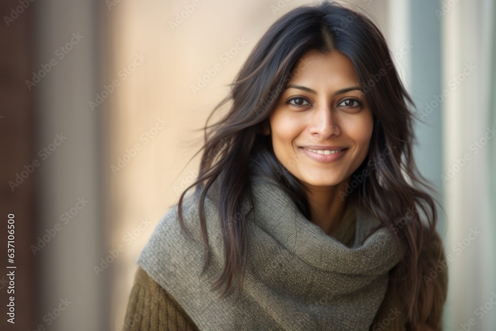 Portrait of a beautiful young woman in a warm sweater and scarf Portrait of a beautiful young woman in a warm sweater and scarf