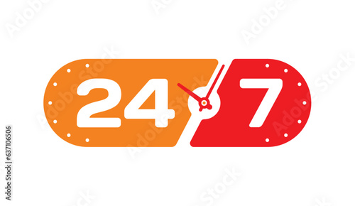 24-7 service concept. 24-7 open concept vector