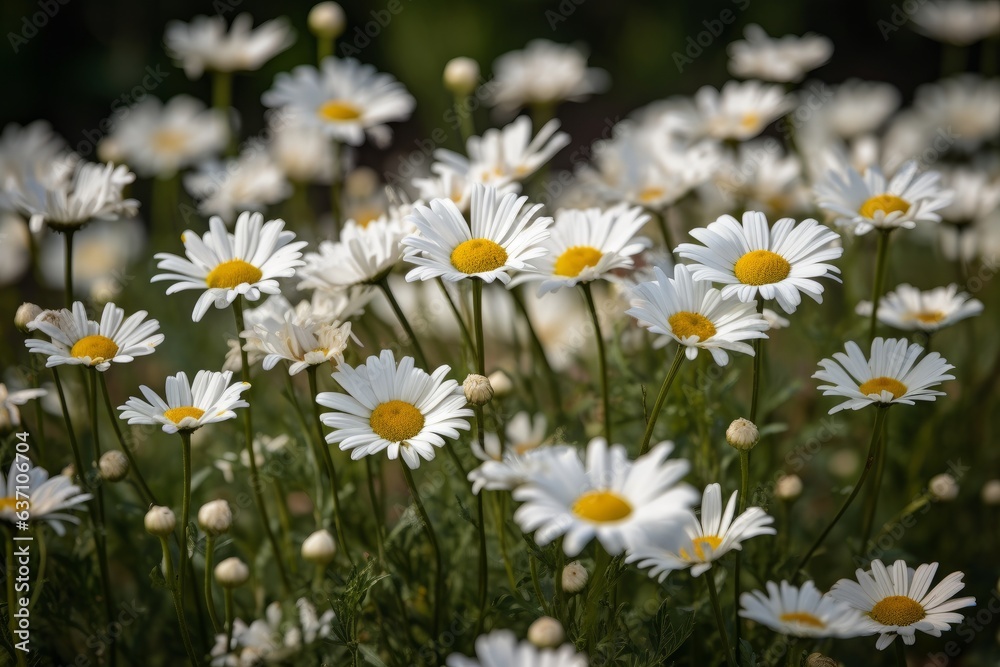 A beautiful field of white daisies with vibrant yellow centers A beautiful field of white daisies with vibrant yellow centers