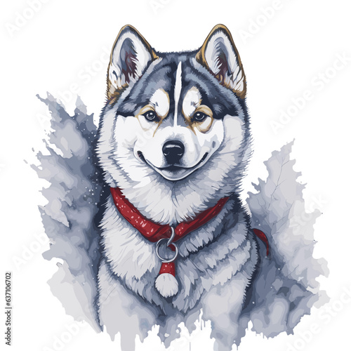 Siberian Husky Santa Hat Vector Illustration Tshirt Design Logo Icon Christmas Greeting Card