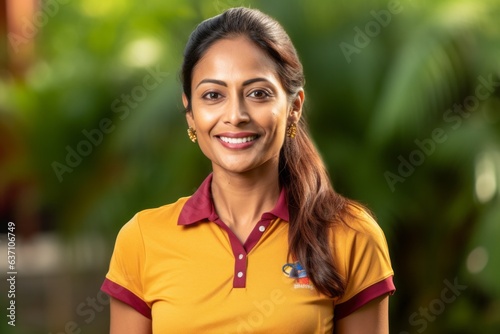 Beautiful young Indian woman wearing a yellow polo shirt and smiling © Eber Braun