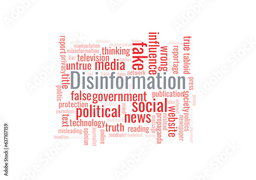 Illustration in the form of a cloud of words related to a disinformation