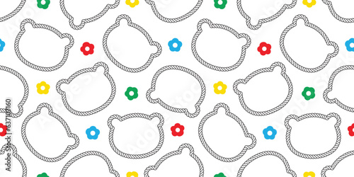 bear polar seamless pattern rope face head flower daisy cartoon vector teddy gift wrapping paper tile background repeat wallpaper doodle scarf isolated illustration design