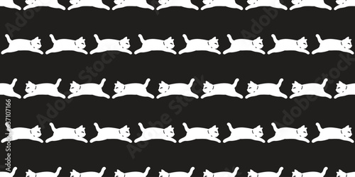 cat seamless pattern kitten running jumping neko vector cartoon character pet gift wrapping paper repeat wallpaper tile background animal doodle illustration design scarf isolated
