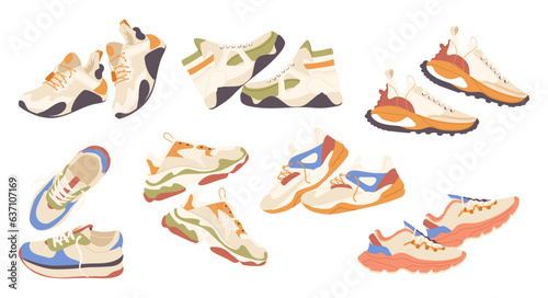 Trendy fashion sneakers footwear with different design and colors for training and walking