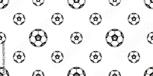 football dog paw seamless pattern soccer ball footprint vector sport cartoon cat kitten puppy gift wrapping paper scarf isolated repeat wallpaper tile background illustration doodle design