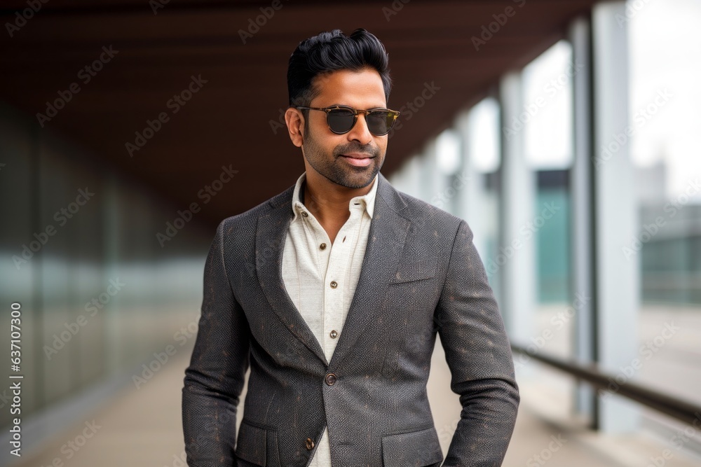 Portrait of a handsome young Indian man wearing a suit and sunglasses Portrait of a handsome young Indian man wearing a suit and sunglasses