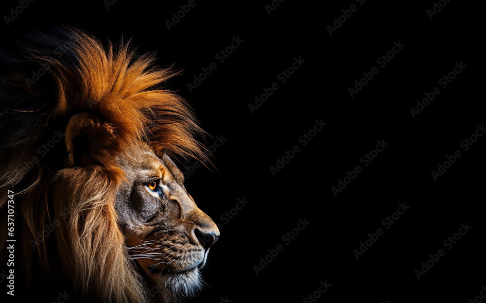 Sad Lion Profile Portrait Isolated on Black Background Sad Lion Profile Portrait Isolated on Black Background